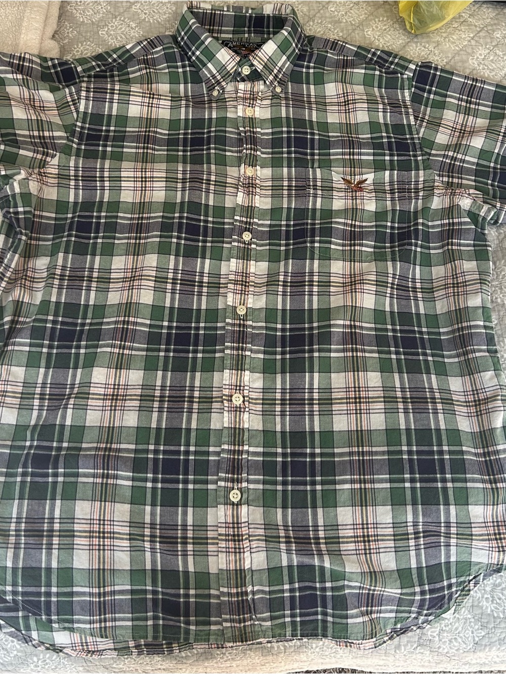 American Living Green & Navy Plaid Button-Down Shirt